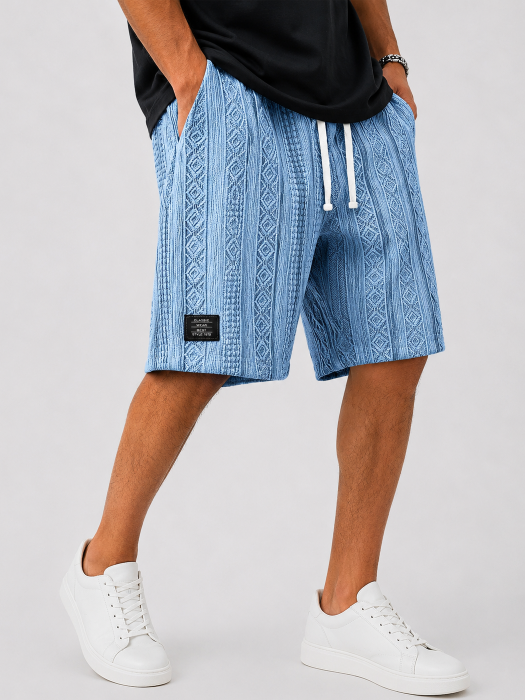 Men's Daily Jacquard Texture Embroidered Logo Casual Comfort Shorts