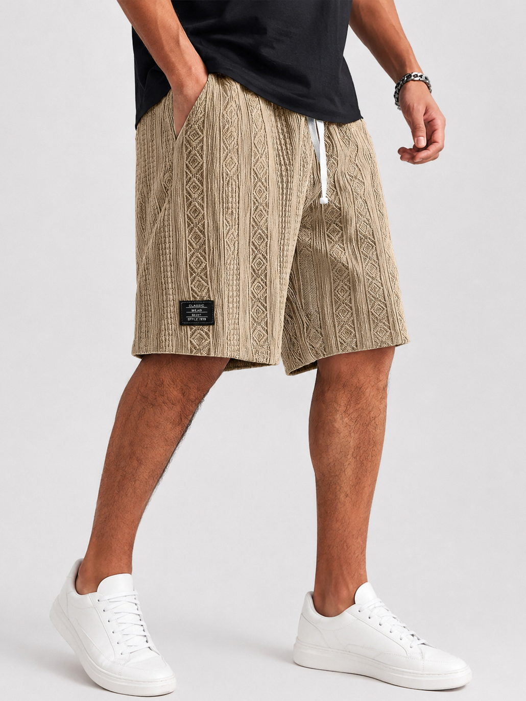Men's Daily Jacquard Texture Embroidered Logo Casual Comfort Shorts