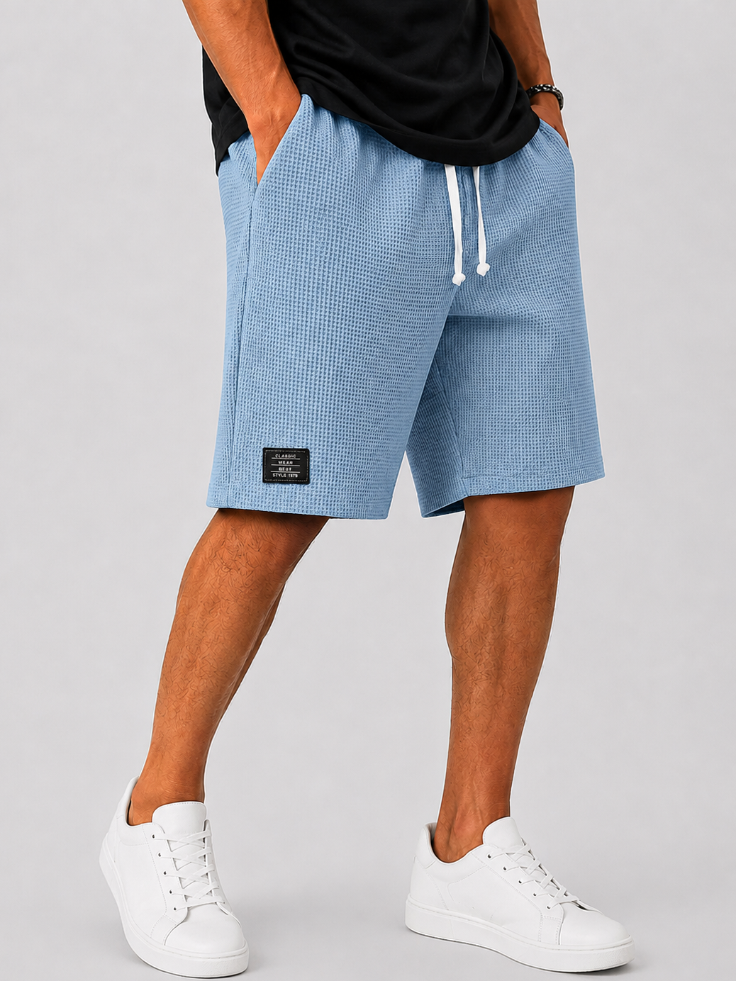Men's Everyday Waffle Embroidered Logo Casual Solid Shorts