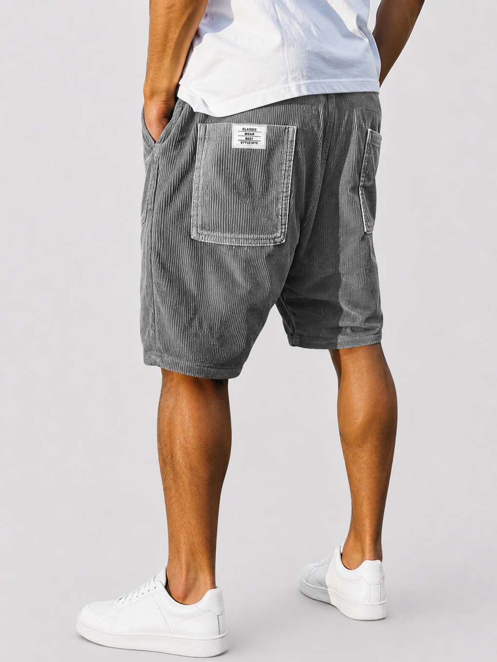 Men's Stylish Multi-pocket Vintage Corduroy Simple Embroidered Logo Casual Loose Shorts
