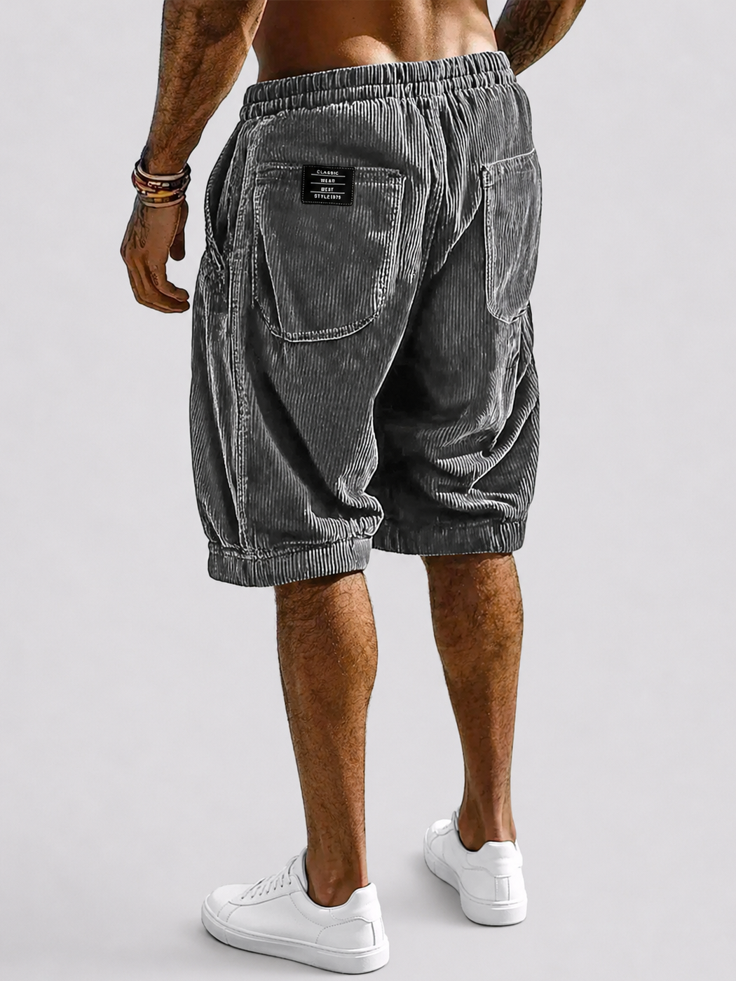 Men's Resort Stylish Corduroy Multi-Pocket Classic Embroidered Label Shorts