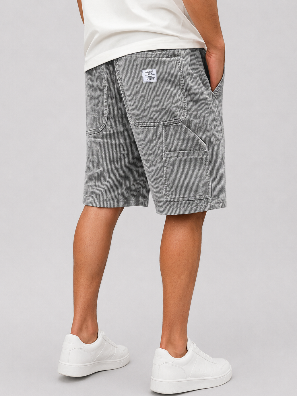 Men's Practical Multi-Pocket Cargo Shorts Corduroy Embroidered Logo Stylish Loose Everyday Shorts