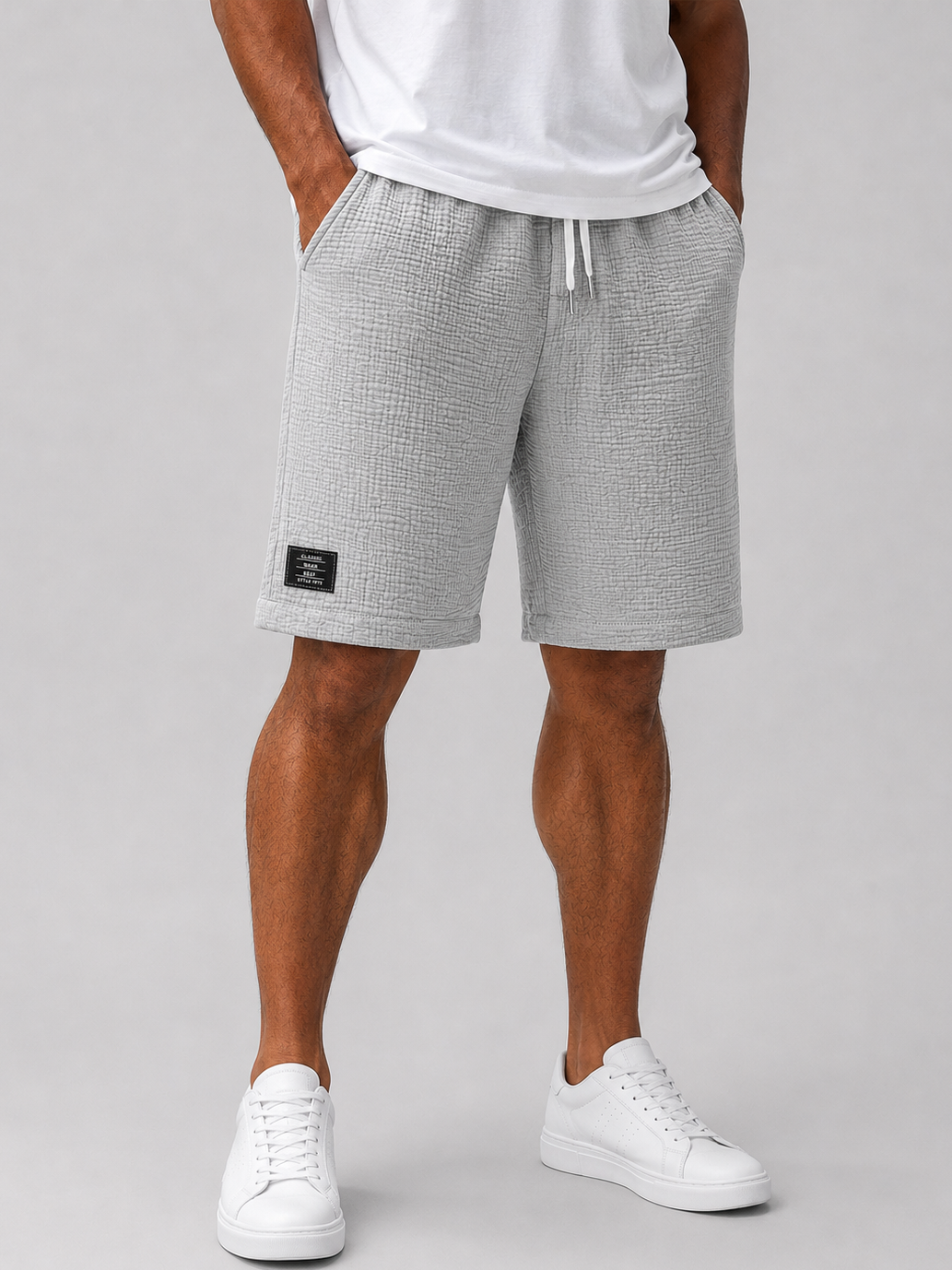 Men's Linen Crinkle Textured Logo Shorts