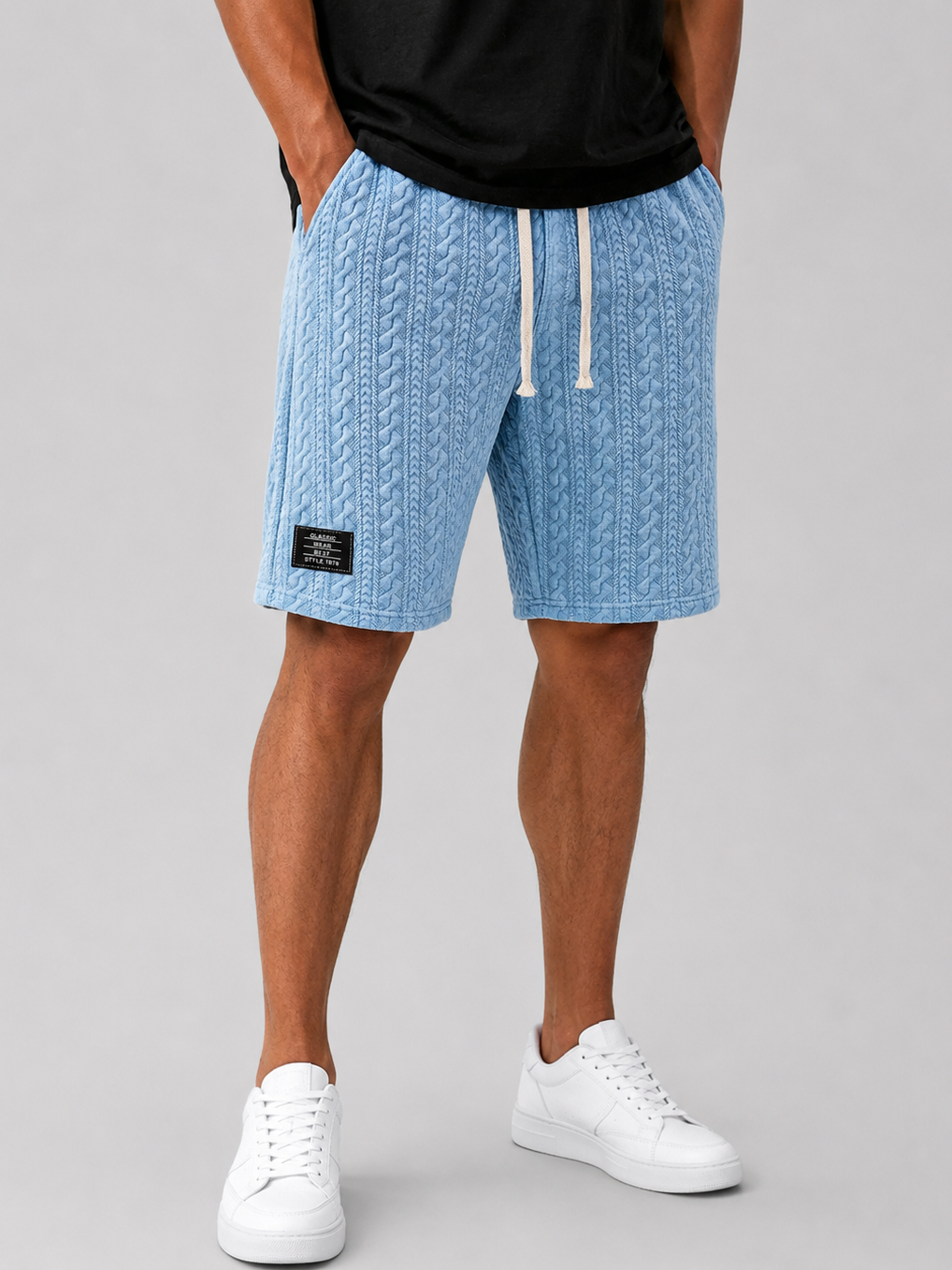 Men's Textured Embroidered Logo Casual Loose Comfort Shorts