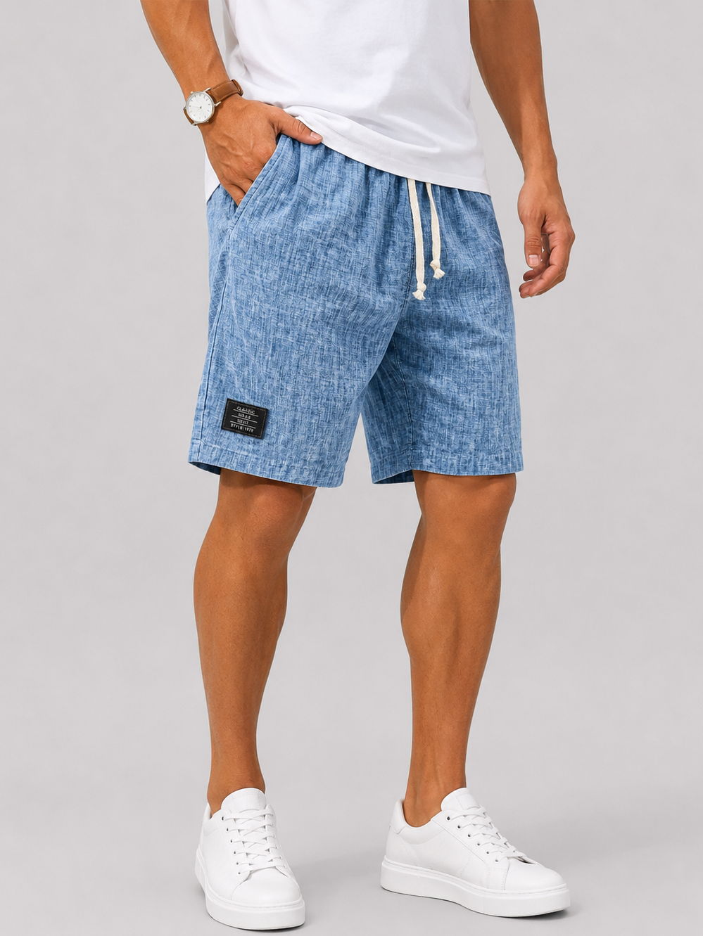 Men's Breathable Linen Casual Loose-Fit Shorts with Embroidered Logo
