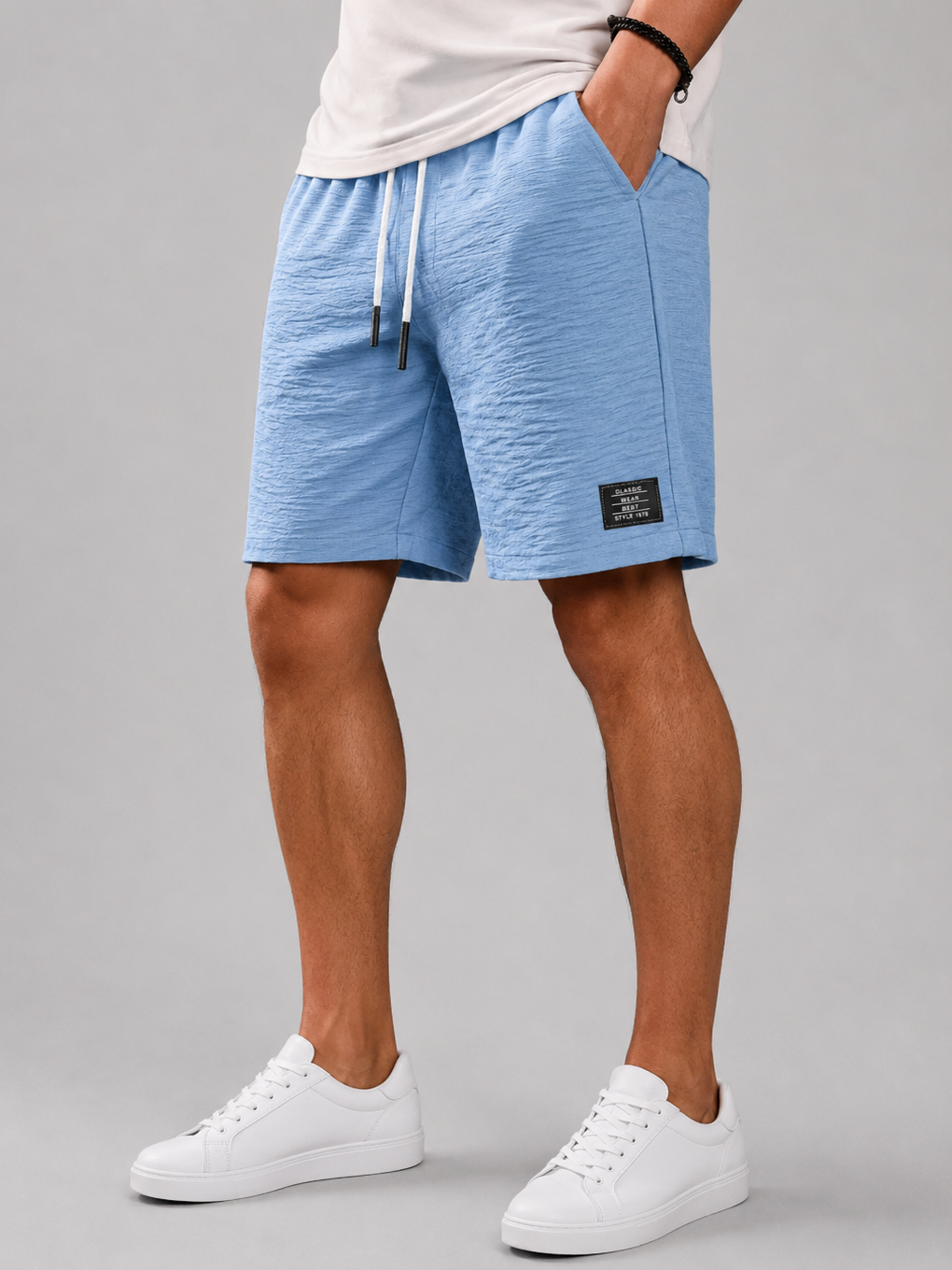 Men's Casual Daily Pleated Fabric Embroidered Logo Pocket Shorts