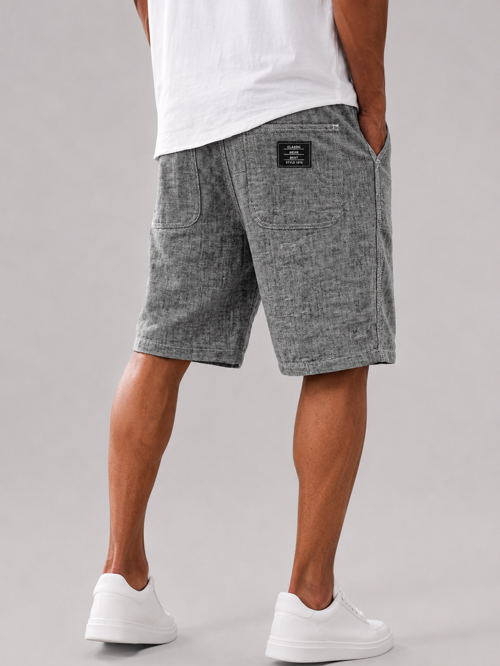 Men's Casual Breathable Linen Embroidered Logo Loose Shorts