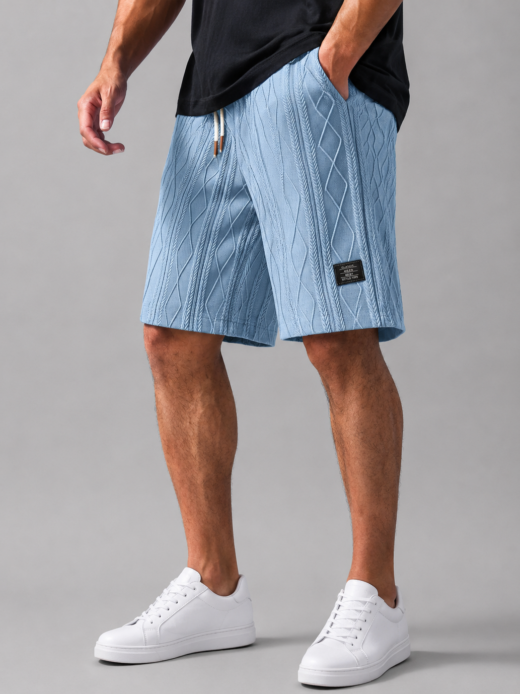 Men's Daily Casual Jacquard Texture Embroidered Logo Shorts