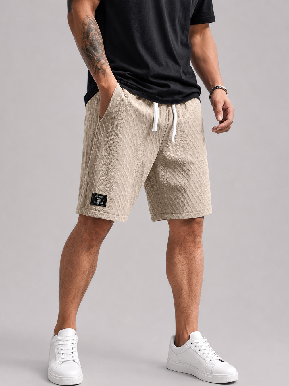 Men's Daily Jacquard Texture Logo Casual Solid Color Shorts