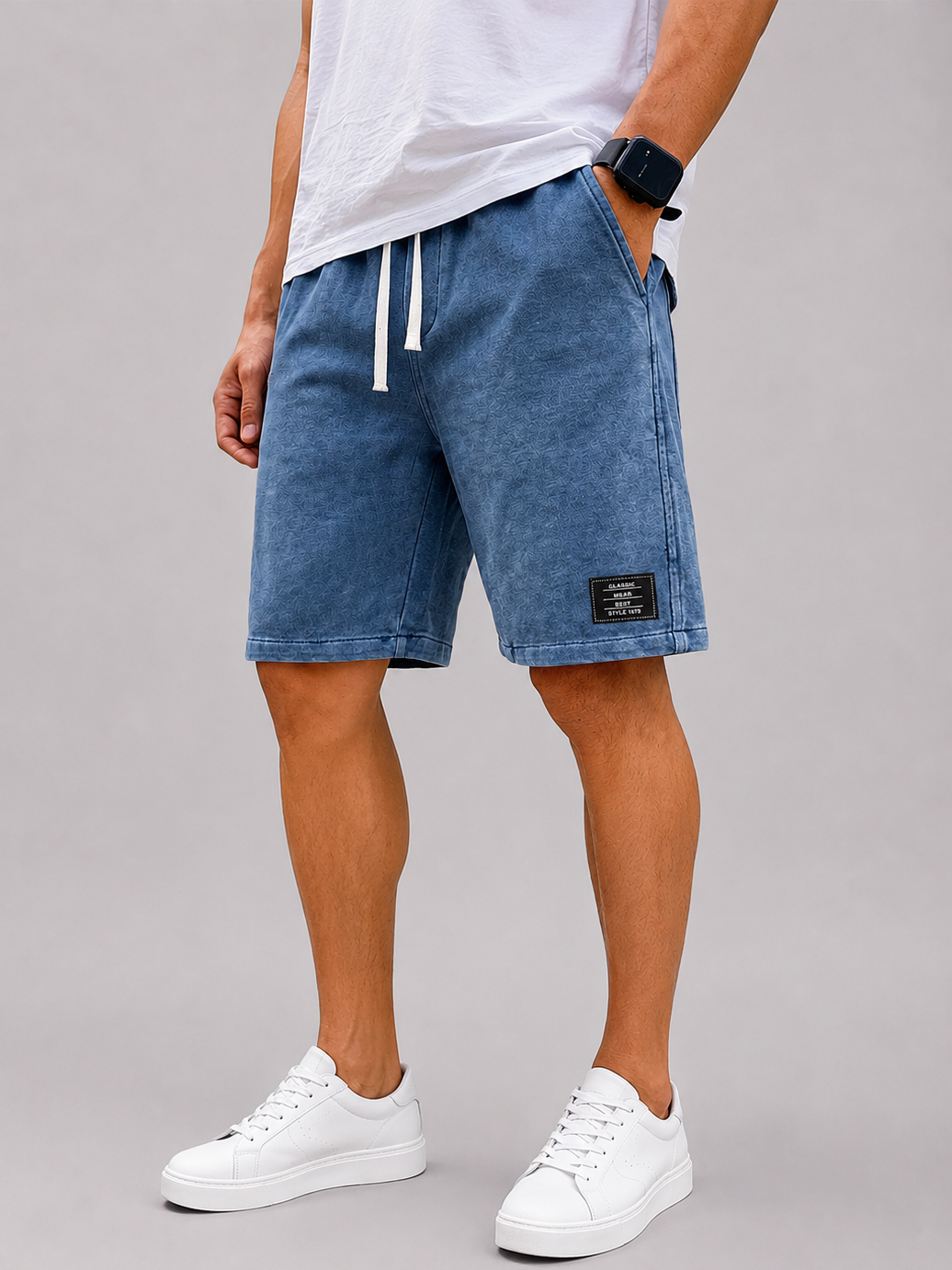100% Cotton 290g Cotton Retro Distressed Washed Embroidered Logo Shorts