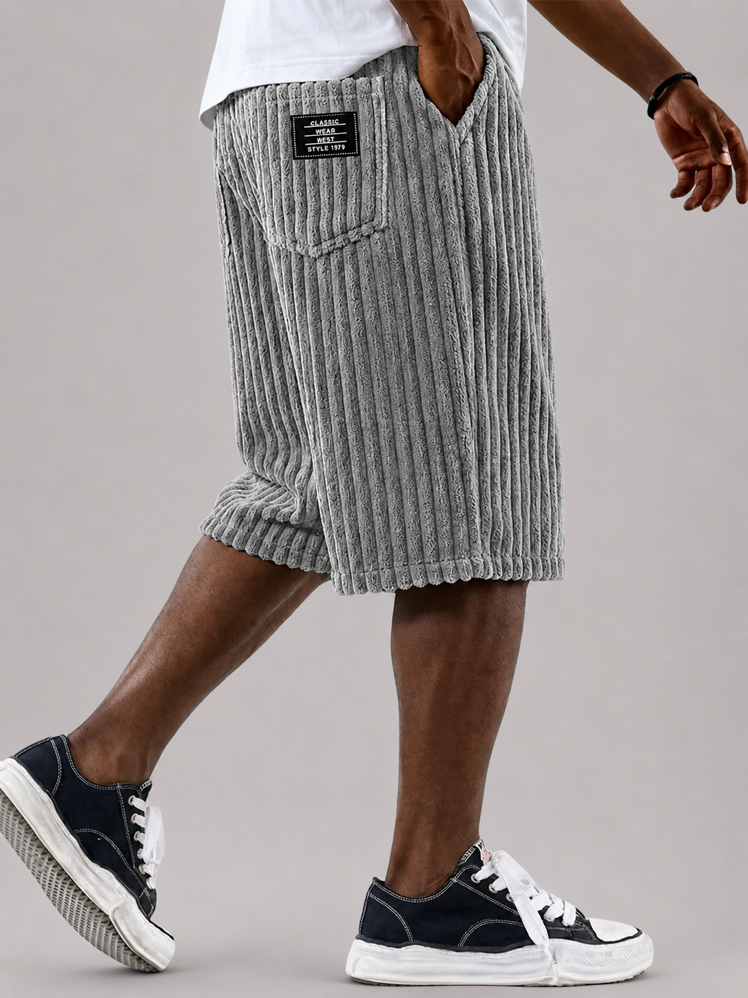 Stylish Corduroy Comfort Shorts with Embroidery Design