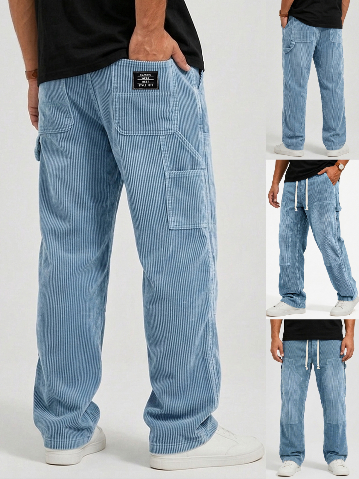 Men's Stylish Corduroy Cargo Trousers with Multiple Pockets