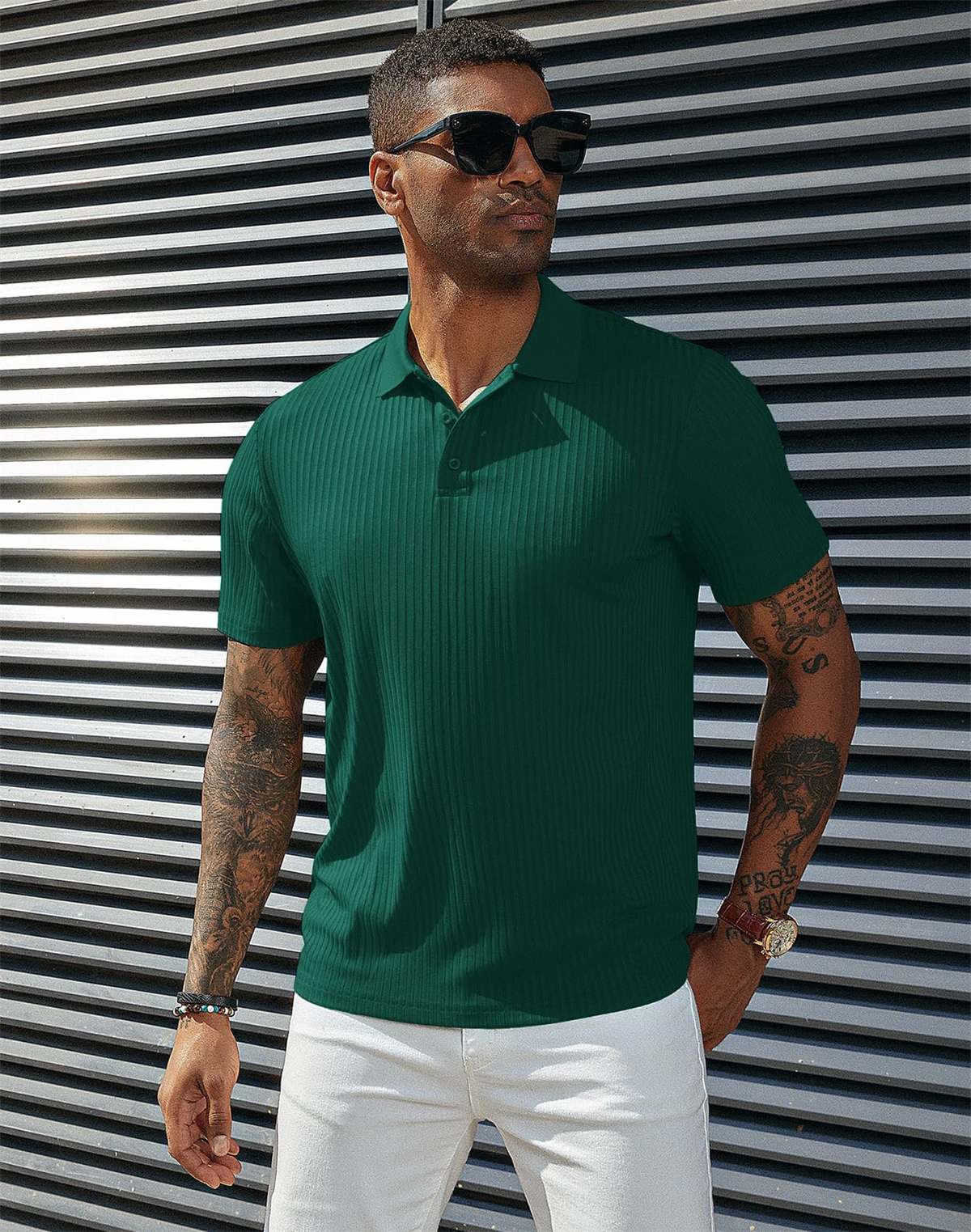 Men's Knitted Pit Jacquard Basic Simple Short-sleeved Polo Shir