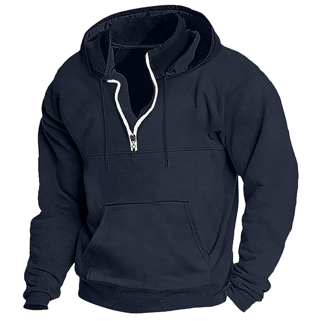Men's Cotton Zipper Solid Color Basic Loose Long-sleeved Hooded Sweatshirt