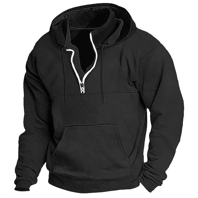 Men's Cotton Zipper Solid Color Basic Loose Long-sleeved Hooded Sweatshirt