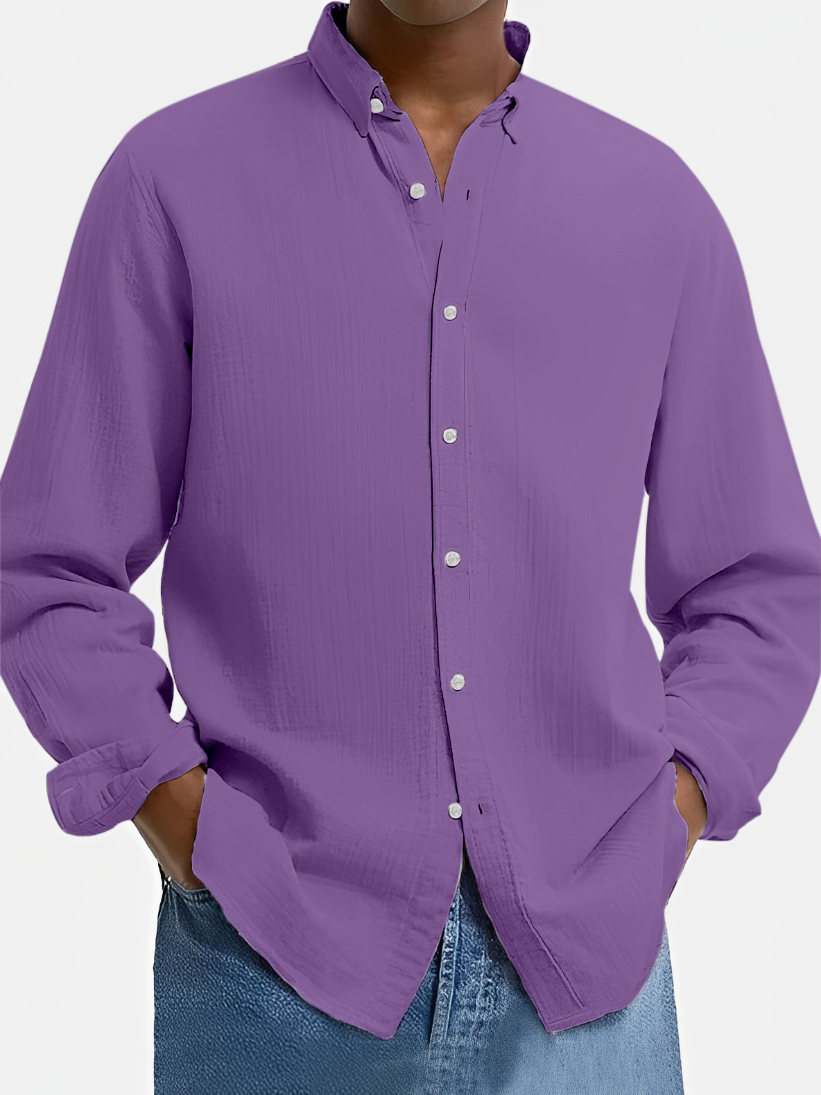 Men's Lapel Cotton And Linen Loose Casual Long-sleeved Shirt