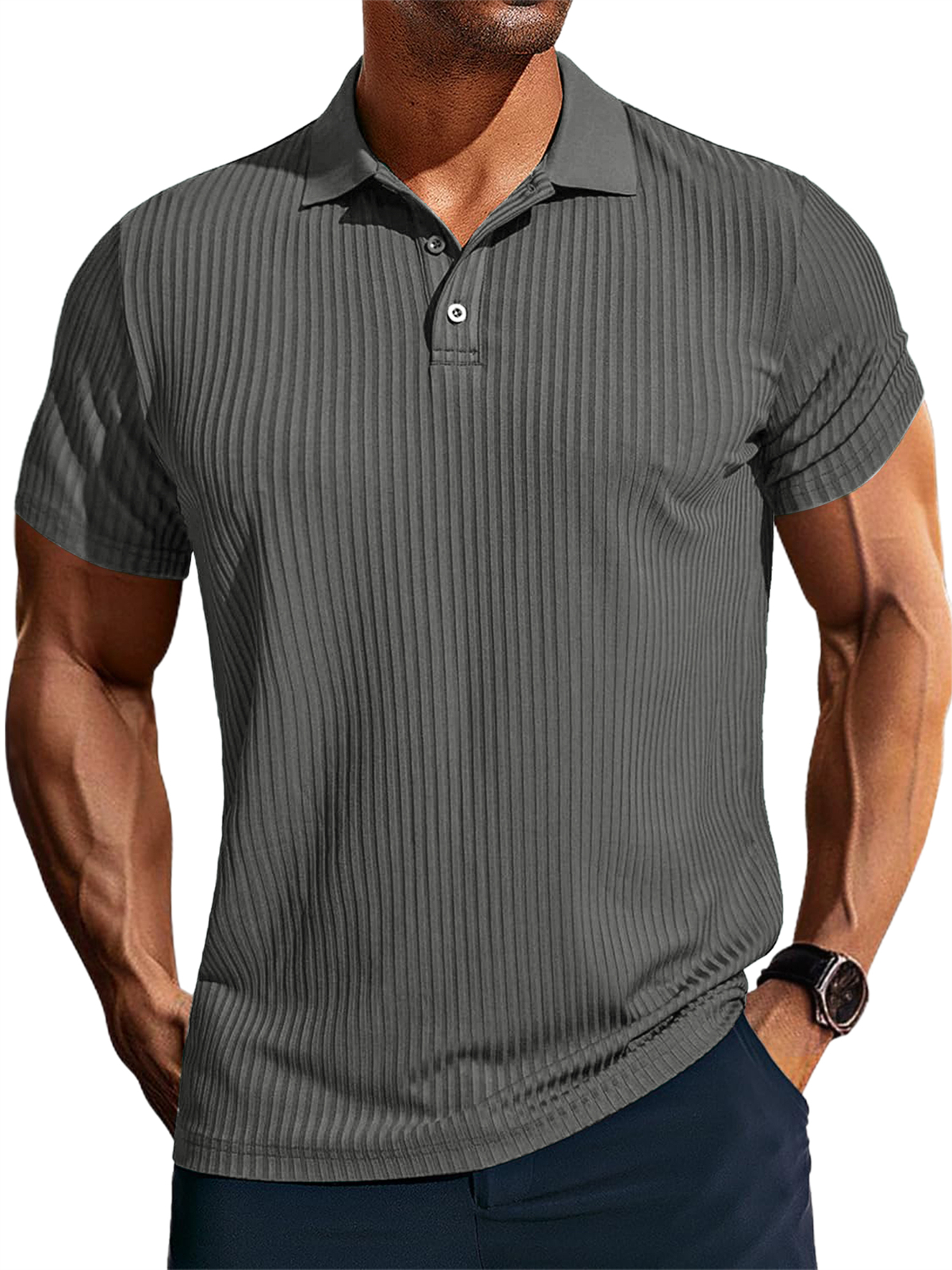 Men's Knitted Pit Jacquard Basic Simple Short-sleeved Polo Shir