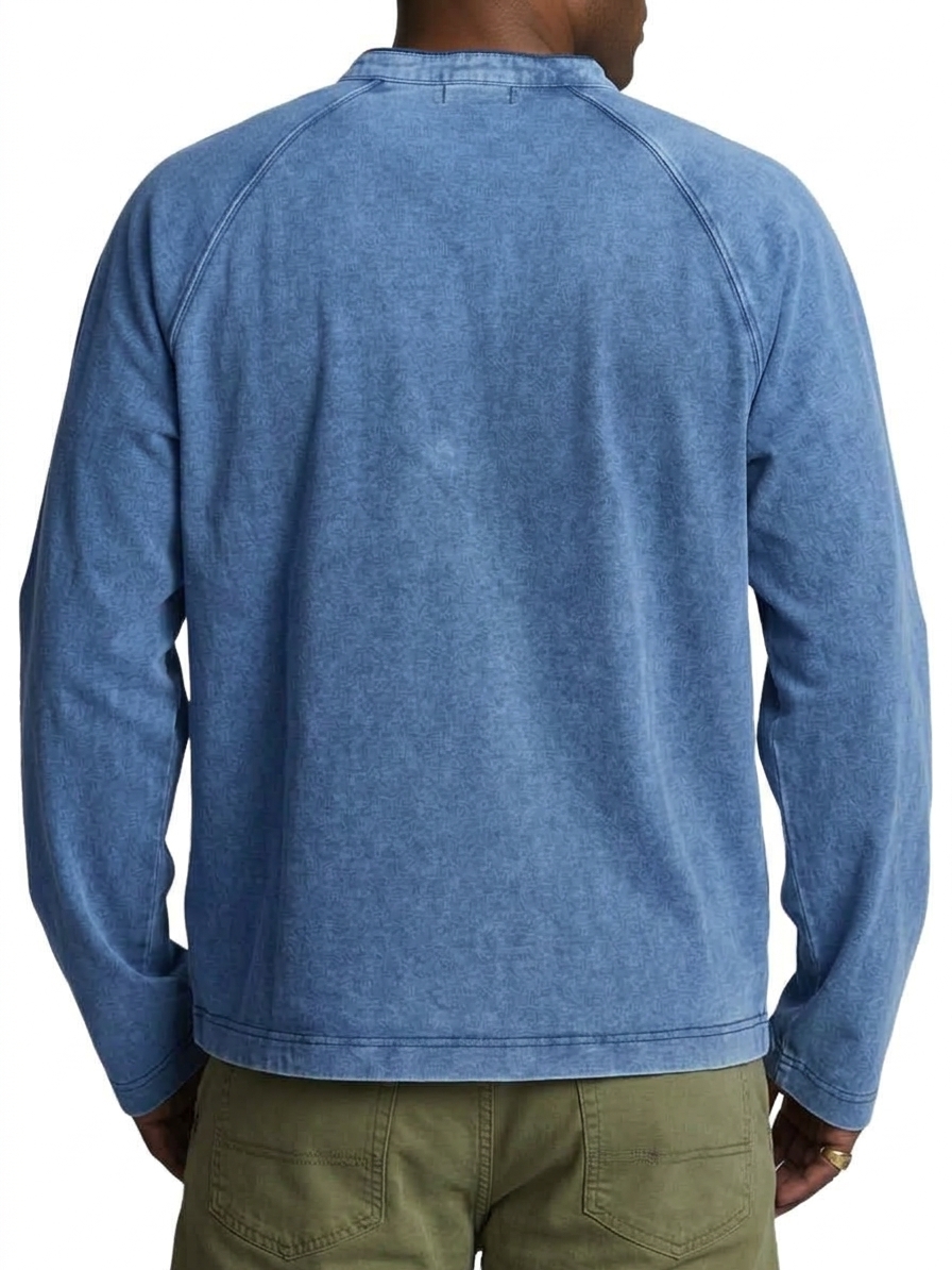 Men's Vintage Washed Cotton Henley Long-Sleeve T-Shirt