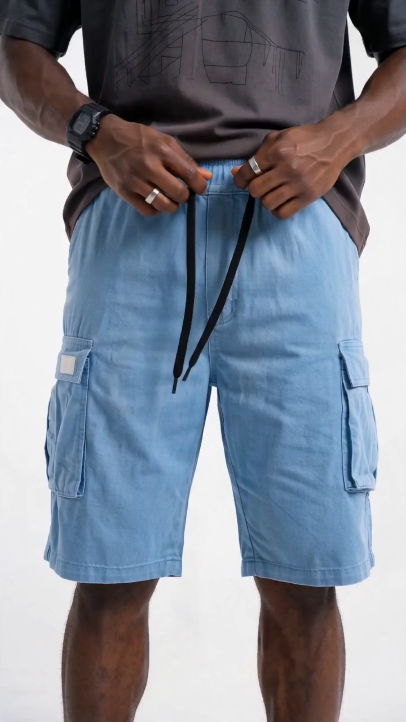 Men's Pure Cotton Multi-pocket Embroidered Leather Label Casual Work Shorts