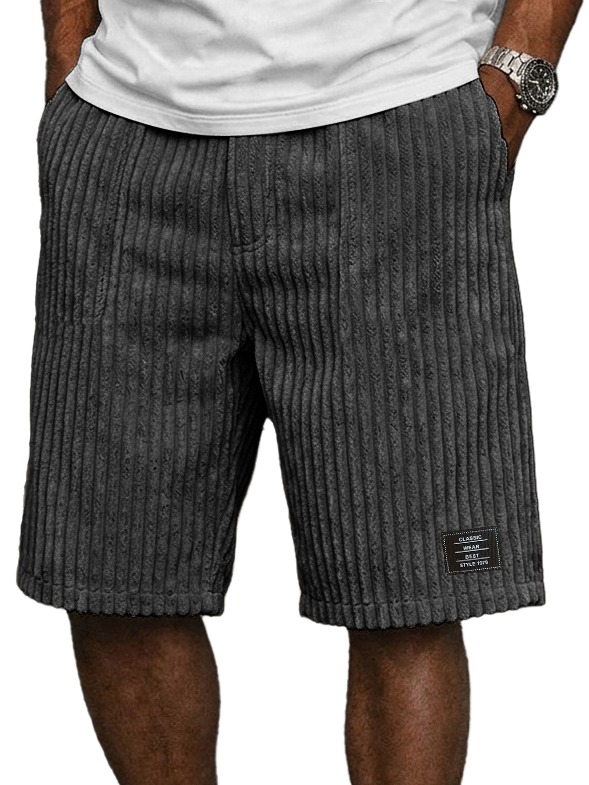 Men's Retro Corduroy Embroidered Logo Loose-fitting Shorts