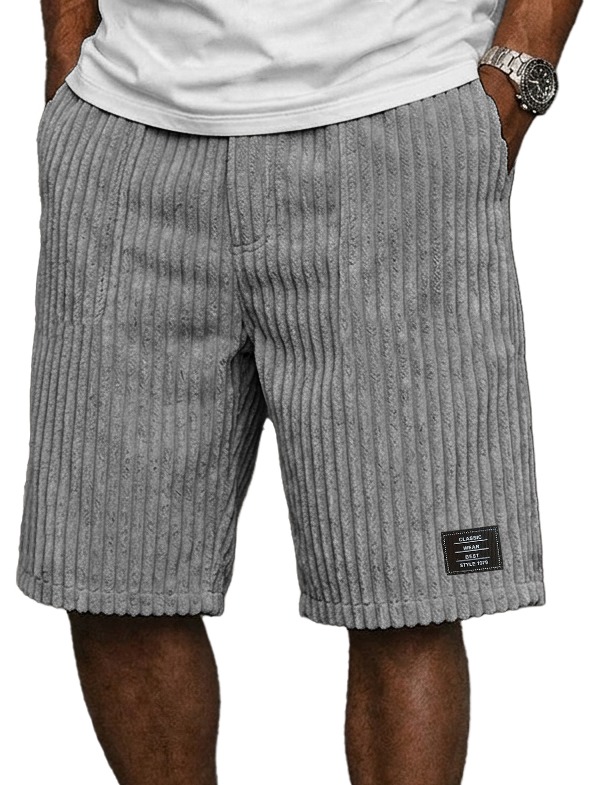Men's Retro Corduroy Embroidered Logo Loose-fitting Shorts