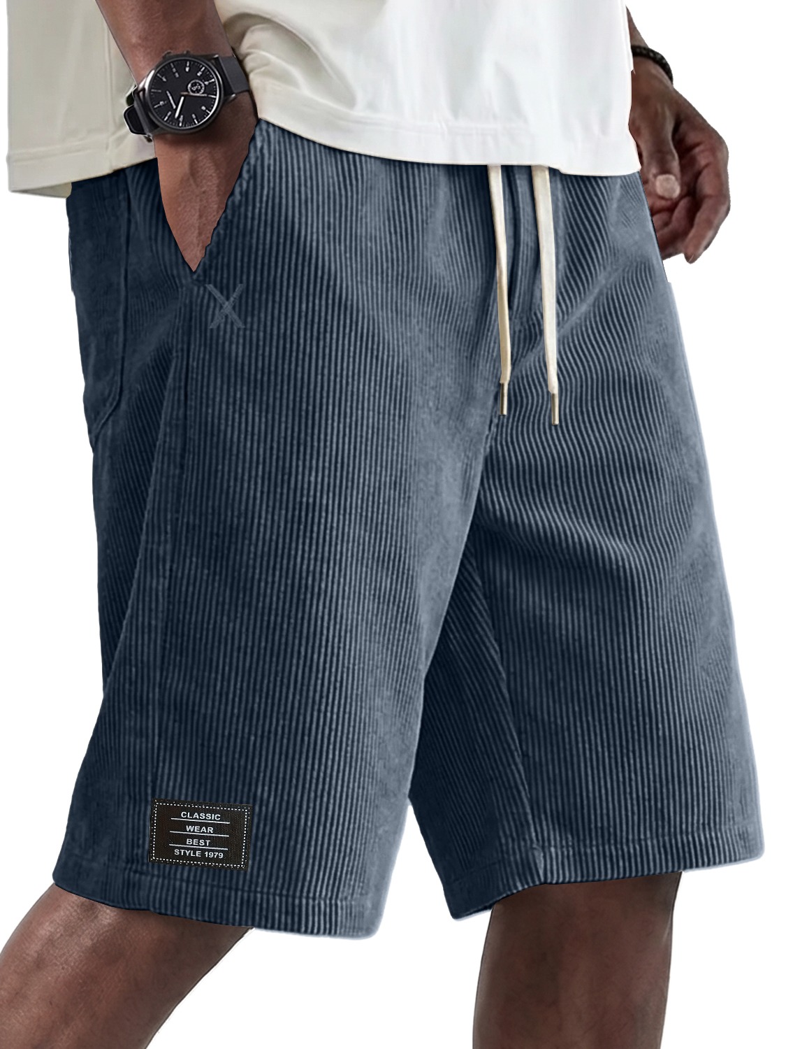 Men's Retro Comfortable Corduroy Shorts with Embroidered Logo