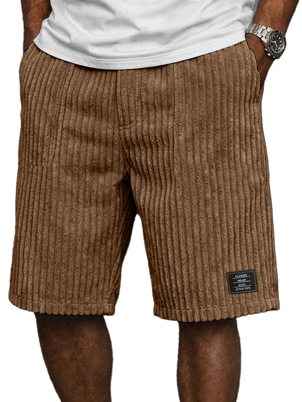 Men's Retro Corduroy Embroidered Logo Loose-fitting Shorts