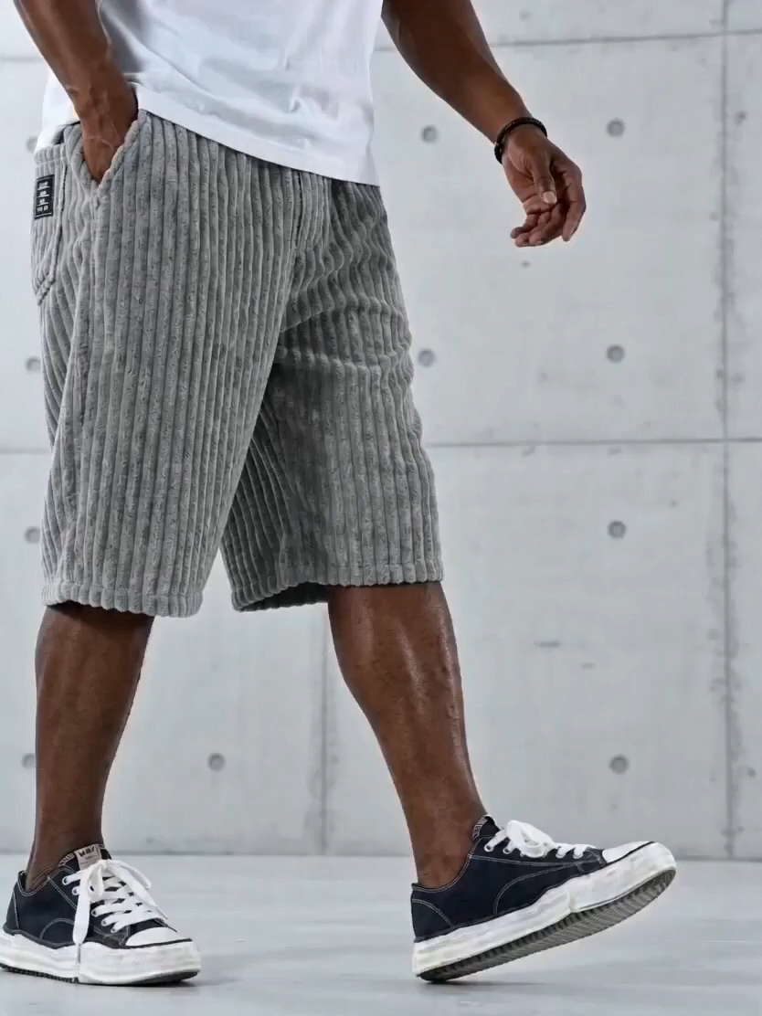 Stylish Corduroy Comfort Shorts with Embroidery Design