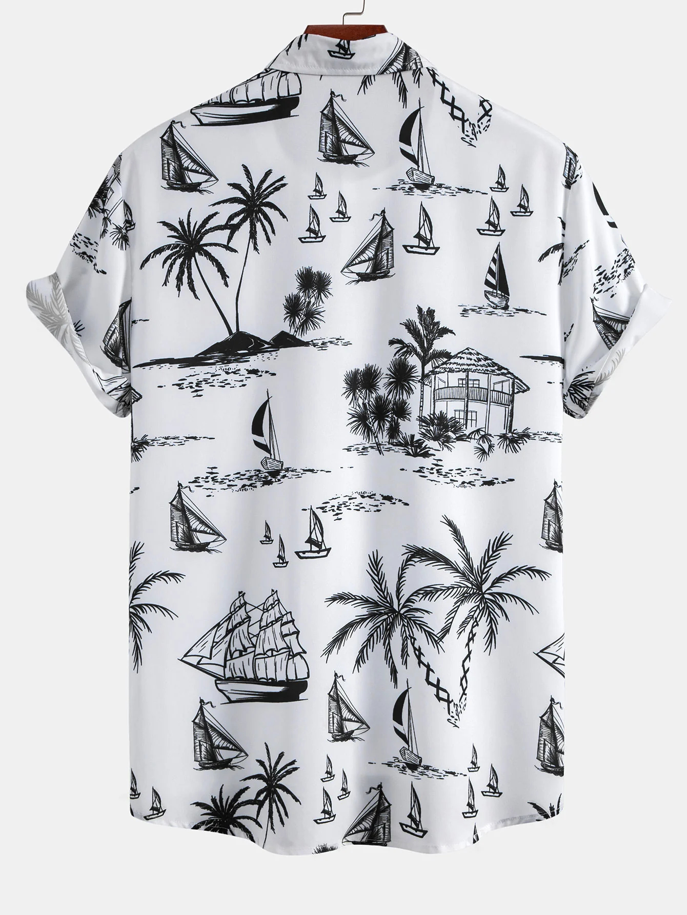Island Sailing Print Button Up Shirt & Swim Shorts