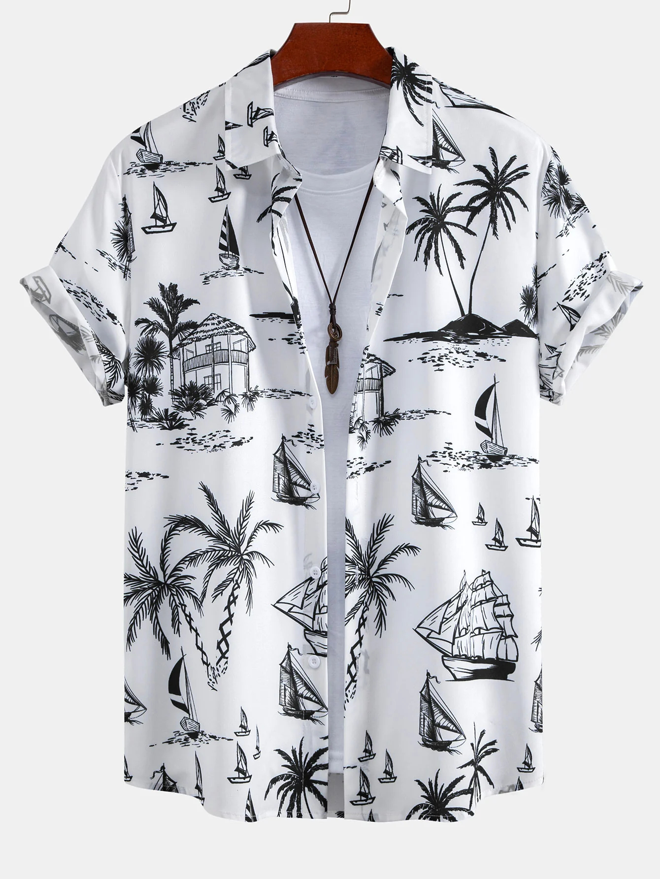 Island Sailing Print Button Up Shirt & Swim Shorts