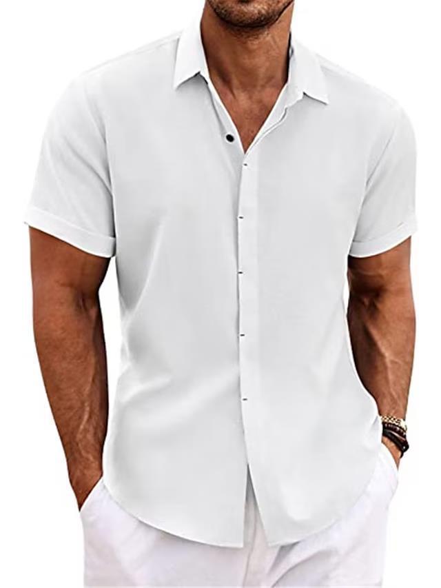 Men's Cotton Linen Casual Short Sleeve Quality Beach Hawaiian Daily Shirt