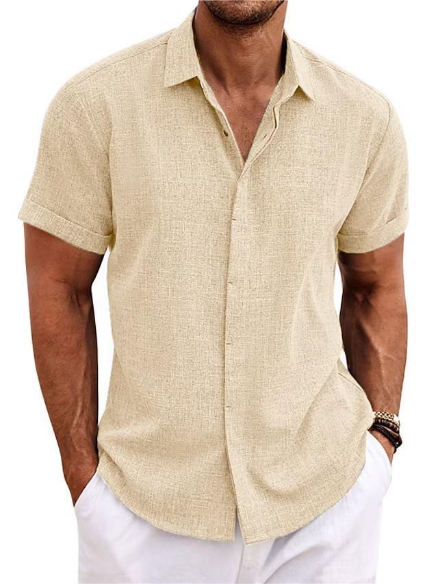 Men's Cotton Linen Casual Short Sleeve Quality Beach Hawaiian Daily Shirt