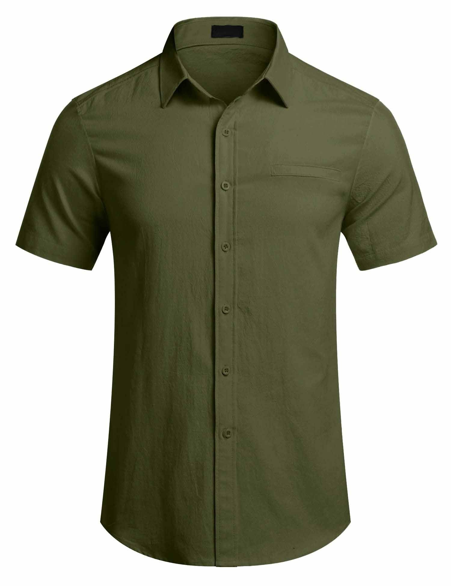 Men's Fake Pocket Linen Shirt Short Sleeve Button Up Shirt Summer Beach Hawaiian Shirt