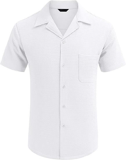 Men's Cuban Collar Pocket Waffle Weave Fabric Casual Comfort Daily Shirt