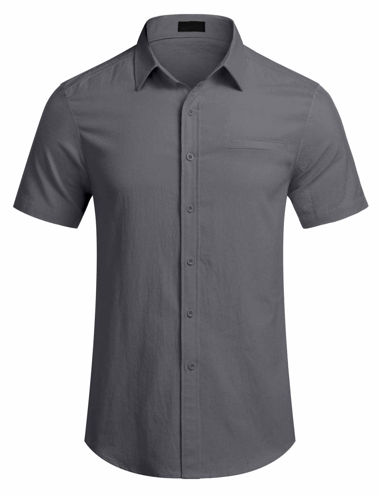 Men's Fake Pocket Linen Shirt Short Sleeve Button Up Shirt Summer Beach Hawaiian Shirt