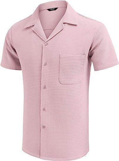 Men's Cuban Collar Pocket Waffle Weave Fabric Casual Comfort Daily Shirt
