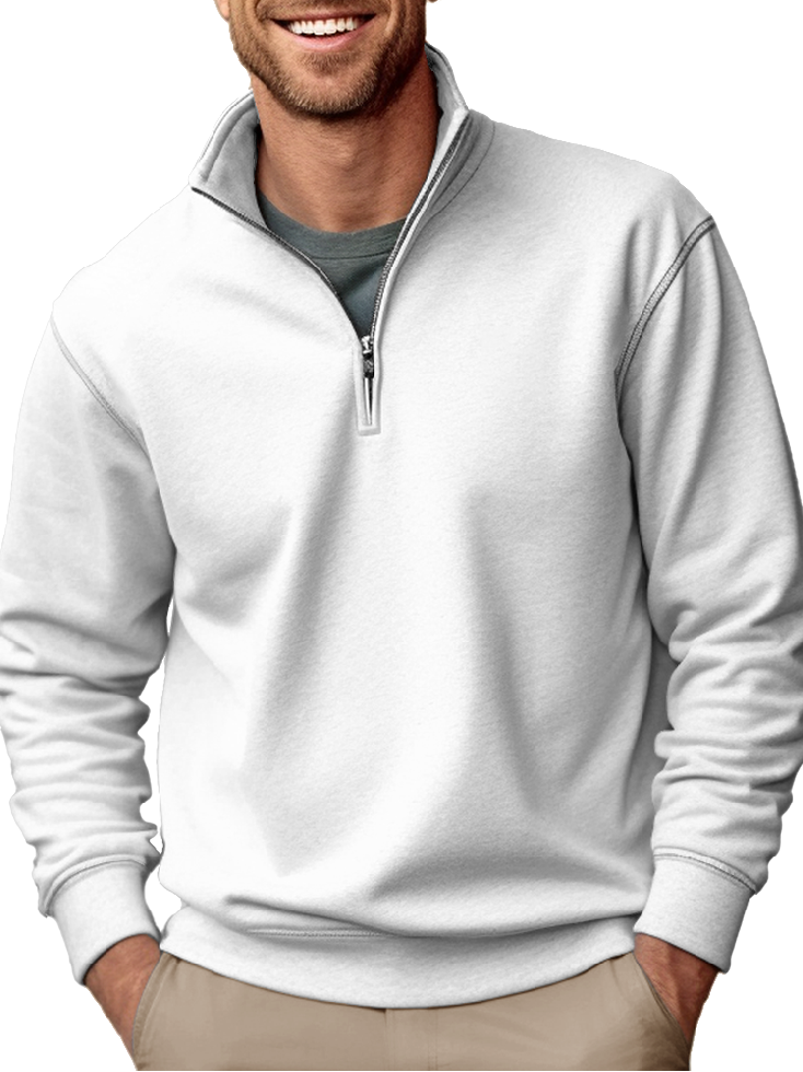 Men's Solid Color Fashionable Casual Zip Pullover Polo Shirt