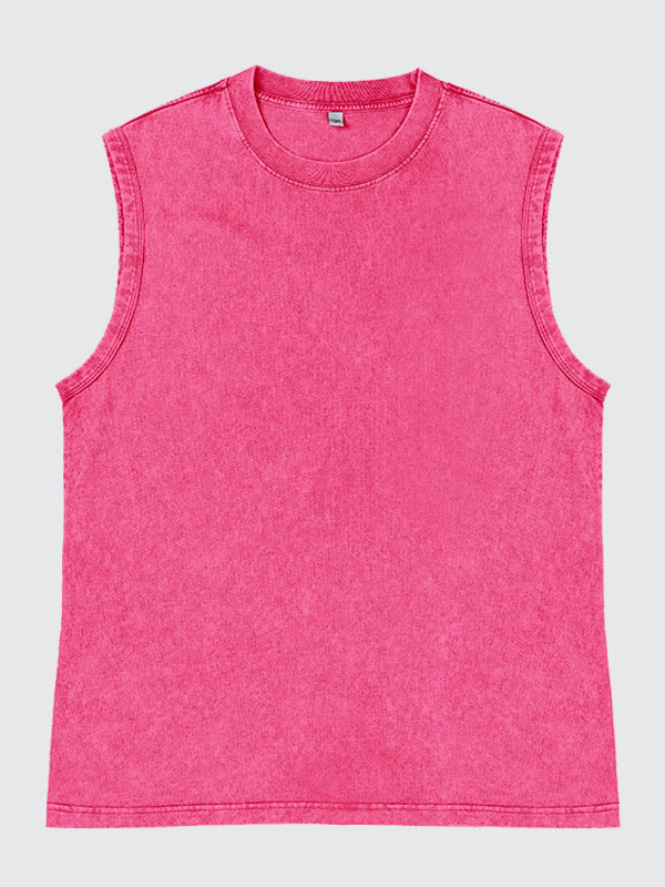 Men's 100% Cotton Washed And Distressed Vintage Round Neck Sleeveless Sports Tank Top