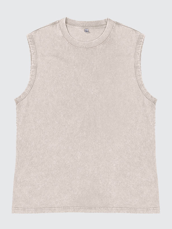 Men's 100% Cotton Washed And Distressed Vintage Round Neck Sleeveless Sports Tank Top